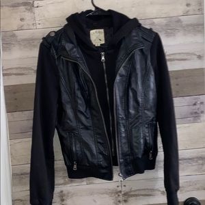 Black leather jacket half sweater